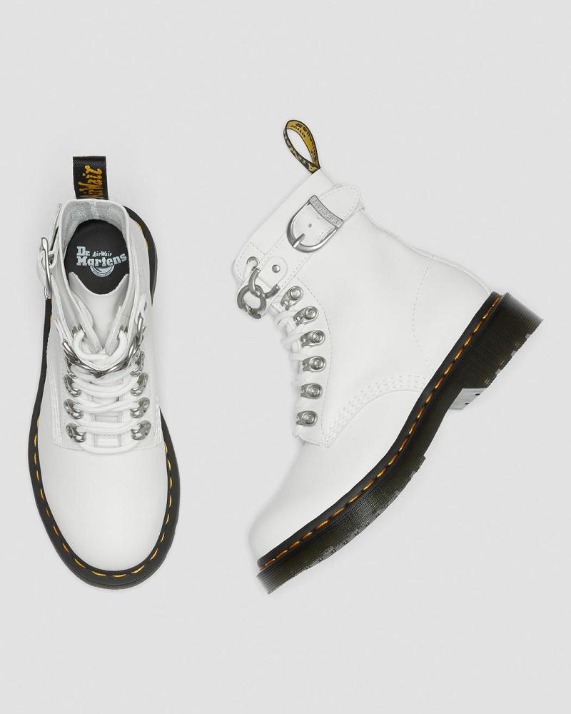 White Women's Dr Martens 1460 Pascal Chain Leather Lace Up Boots | CA 180GSO